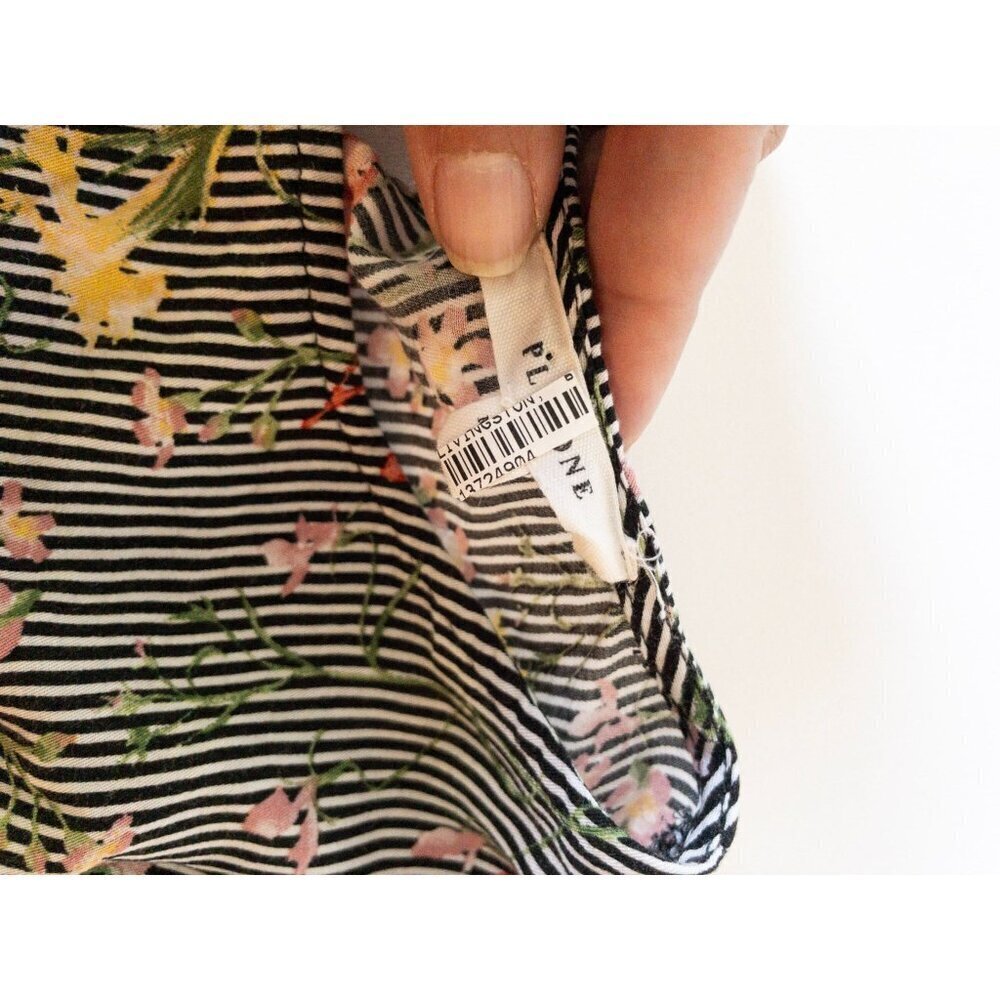 Pleione Floral Striped Long-Sleeve Peplum Blouse With Keyhole Back Detail SZ M - Picture 9 of 11
